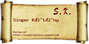 Singer Kötöny névjegykártya